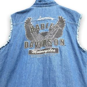 Harley-Davidson Legendary Eagle BlackOut Denim Vest 96024-07VM RARE (UH)